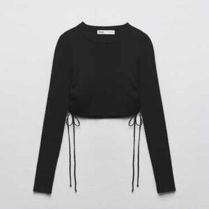 Zara Black Long Sleeve Crop Top with Ties